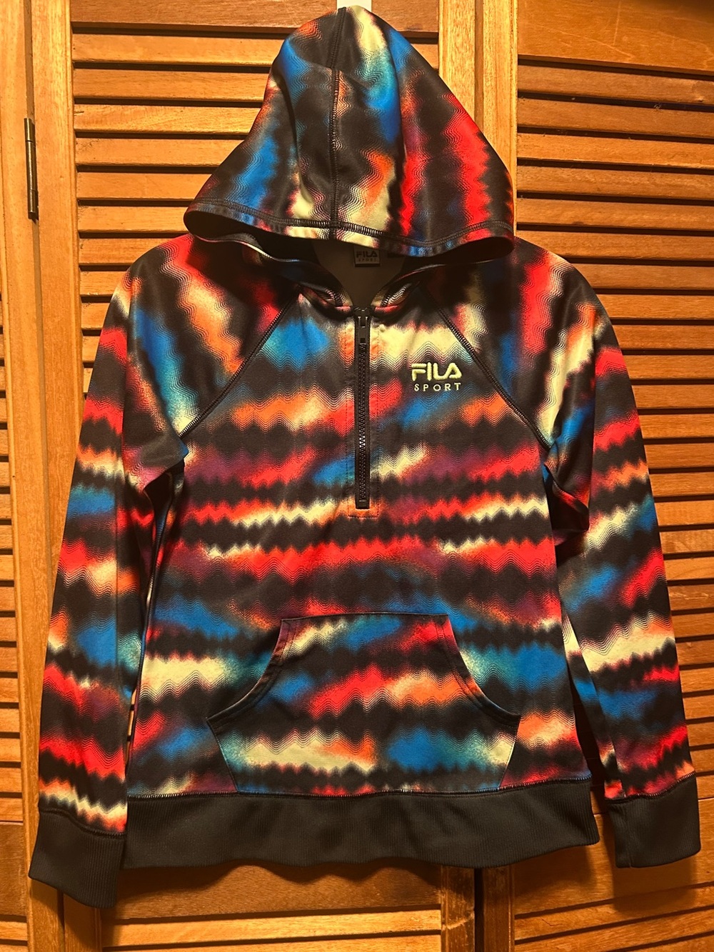 Fila Multi-Color Zigzag Pullover Hoodie with Three Quarter Zip Top